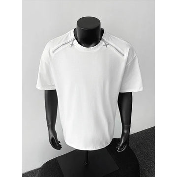 Riolio Breathable Mens Round Neck T-Shirt man Zip Detail Trendy Design New Urban Streetwear Casual Summer Tee Comfort Fit Stylish Soft